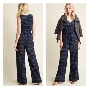 Modcloth Navy Checkered Jumpsuit